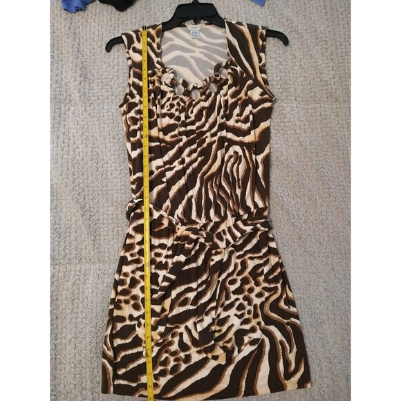 Cache Retro Edgy Zebra Print Dress Brown & Cream Medium Boho Classic Sexy - Picture 6 of 8